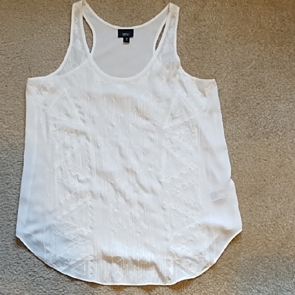 Mossino Sheer White Embroidered Tank Top Size Medium Beach Pool Cover Up Boho